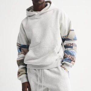 Abercrombie & Fitch Light Gray Hoodie with Patchwork Sleeves